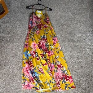 Nicole Miller Yellow Floral Maxi Dress Skirt